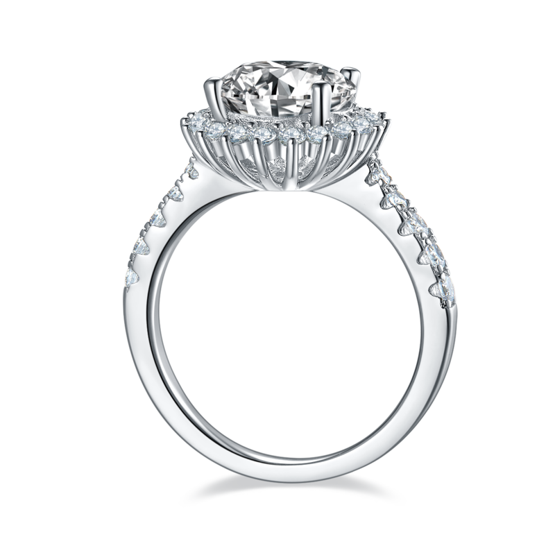 太阳花S925银镀白金MoissaniteWomen's Ring3.0ctD级
